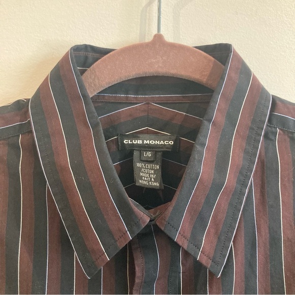 CLUB MONACO SZ L BUTTON UP BLACK BROWN 100% COTTON SHIRT - Picture 2 of 12